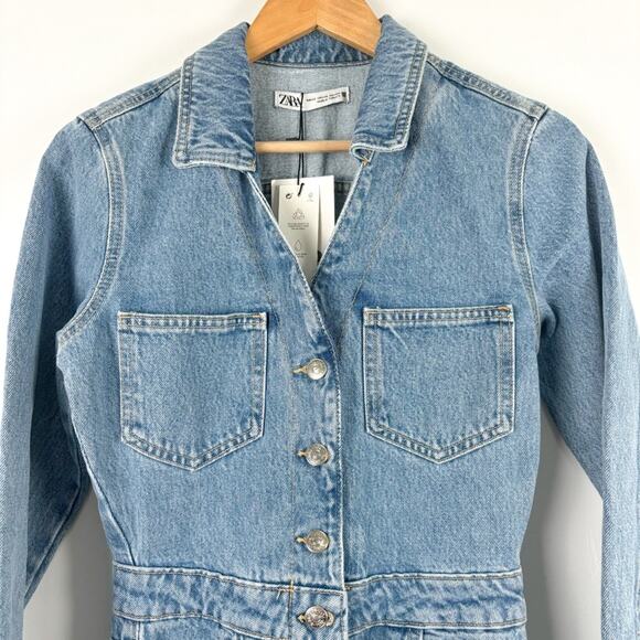 NWT Zara‎ Denim Long Sleeve Jumpsuit - Picture 4 of 8